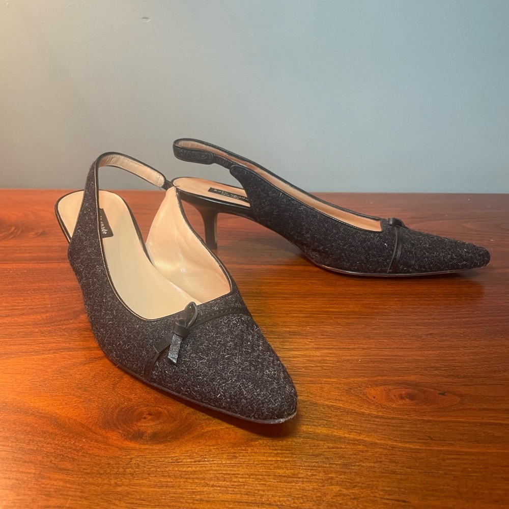 Kate Spade Gray Tweed Slingback Heels Sz 7